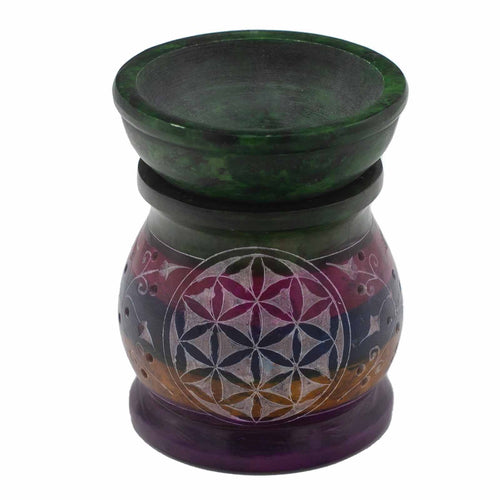 Brûle-Parfum en Stéatite 10 cm – Fleur de Vie Cinq Couleurs
