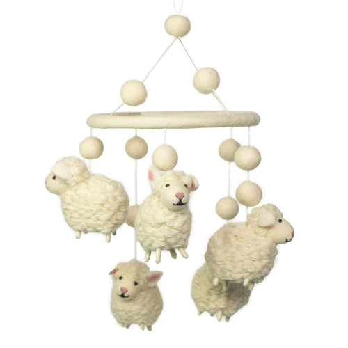 Mobile en Feutre Fait Main – Moutons Blancs