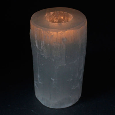 Bougeoir Cylindre en Sélénite – 15 cm