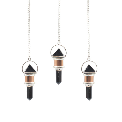 Pendule Obsidienne Noire & Cuivre – Ancrage & Protection