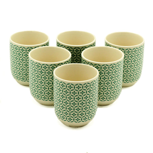 Tasses à Thé en Céramique (Lot de 6) – Mosaïque Verte