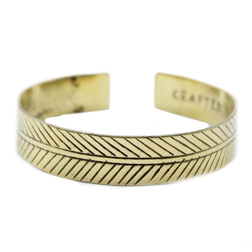 Bracelet Tibétain Large en Laiton – Motif Feuille Tribale