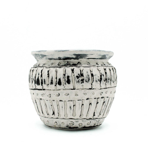 Cache-Pot en Terre Cuite Crème Rayé – 12 cm