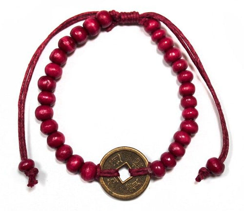 Bracelet Feng Shui Porte-Bonheur en Bois – Rouge