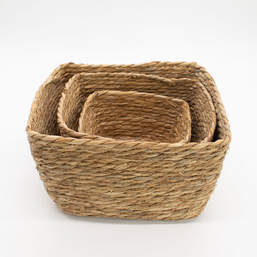 Paniers Carrés en Jonc de Mer Naturel – Lot de 3