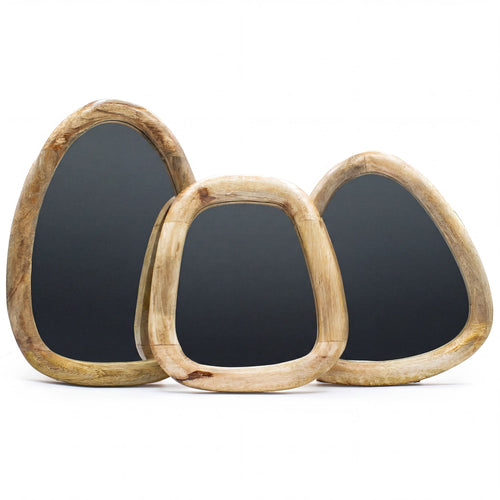 Set de 3 Miroirs Galets en Bois – Finition Bois Clair