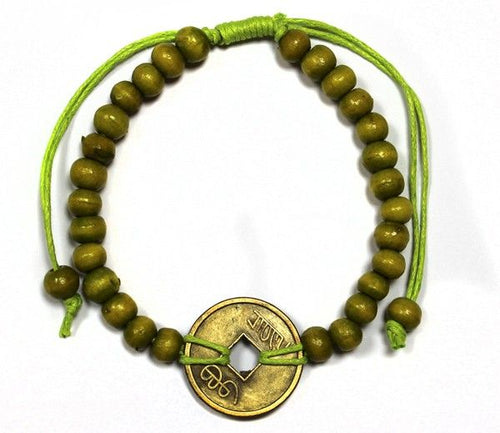 Bracelet Feng Shui Porte-Bonheur en Bois – Vert Anis