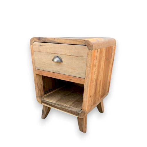 Table de Chevet Ronde 1 Tiroir en Bois Recyclé