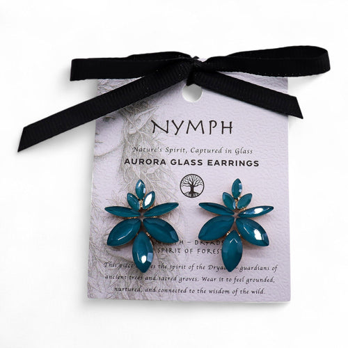 Boucles d'Oreilles Verre Vintage Vert Canard – Fleurs