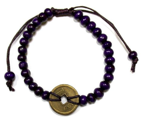 Bracelet Feng Shui Porte-Bonheur en Bois – Violet