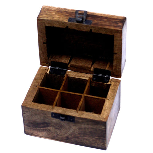 Boîte de Rangement Aromathérapie en Manguier Sculpté – Motif Floral (6 flacons)