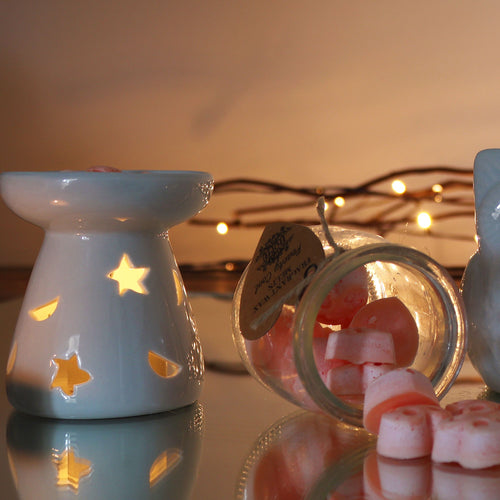 Brûle-Parfum Céramique Blanc Lune & Étoile – Petit Modèle
