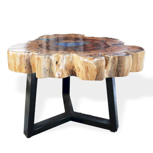 Table Basse en Bois de Tamarin et Résine – Bleu Ciel
