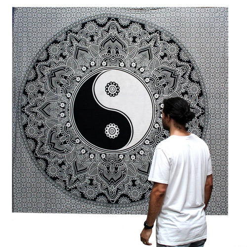 Tenture Murale en Coton – Yin Yang Noir & Blanc