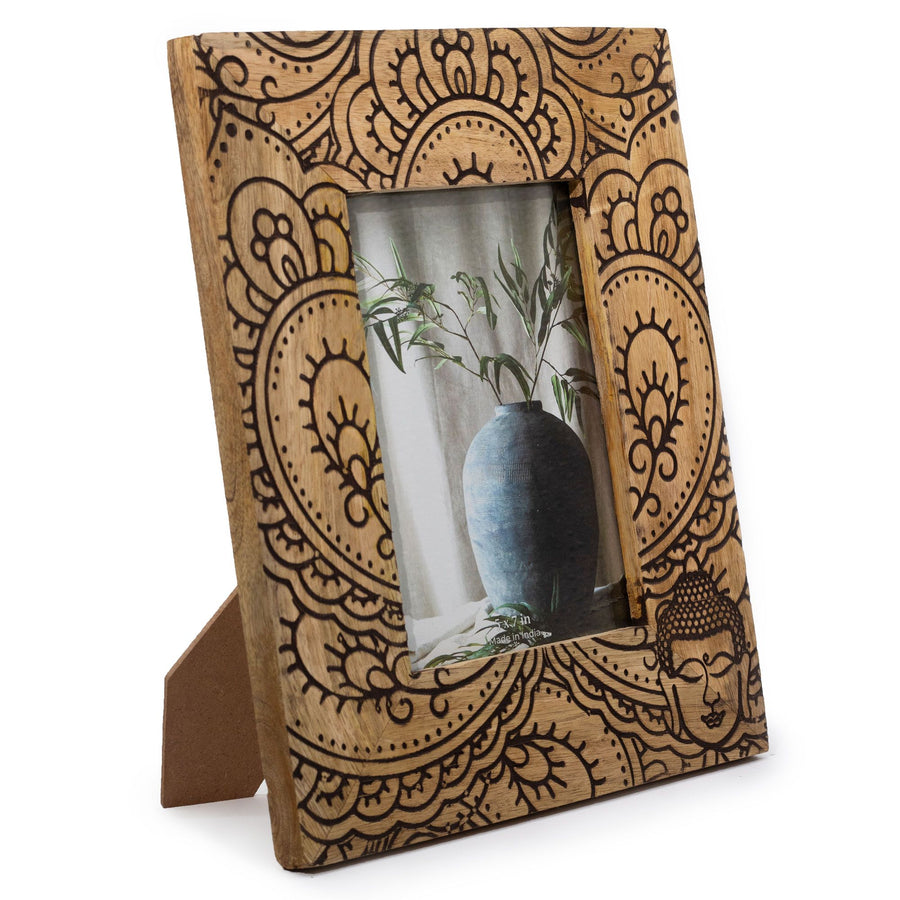Cadre Photo en Bois de Manguier Grand Format – Bouddha Noir (13x18 cm)