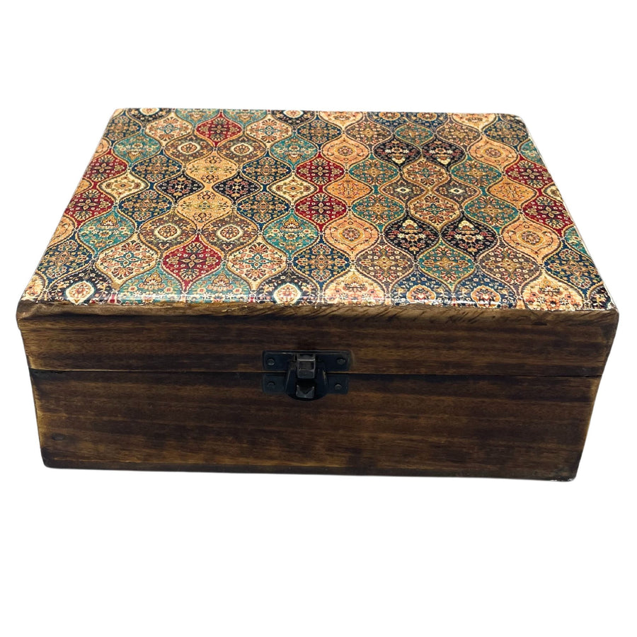Grande Boîte en Bois Émaillé 20x15x7,5 cm – Motif Traditionnel