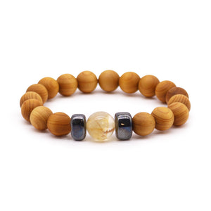 Bracelet Jonc en Bois de Cèdre – Chakra du Plexus Solaire à la Citrine