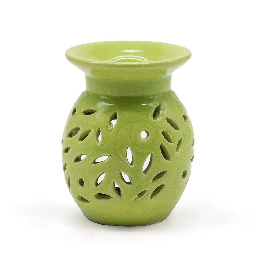 Brûle-Parfum Floral en Céramique – Vert Citron