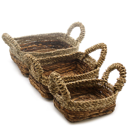 Panier Carré en Feuille de Bananier & Fibre Naturelle – Lot de 3