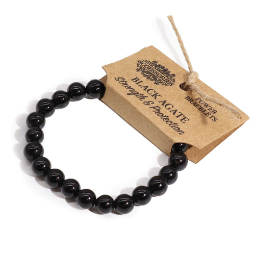 Bracelet en Agate Noire – Perles 8 mm sur Élastique