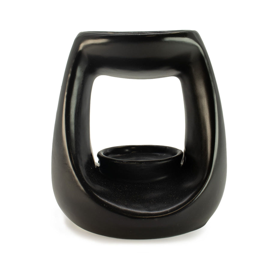 Brûle-Parfum Zen en Céramique - Grand Galet Ovale - Noir Mat