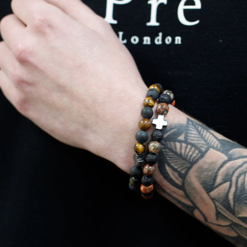 Bracelets en Pierres Naturelles (Lot de 2) – Eternity, Jaspe Léopard & Pierre de Lave