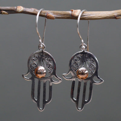 Boucles d'Oreilles Argent & Or – Main de Hamsa