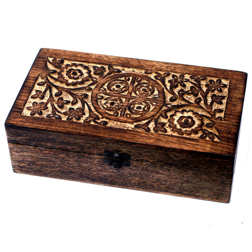 Boîte de Rangement Aromathérapie en Manguier Sculpté – Motif Floral (24+1 flacons)