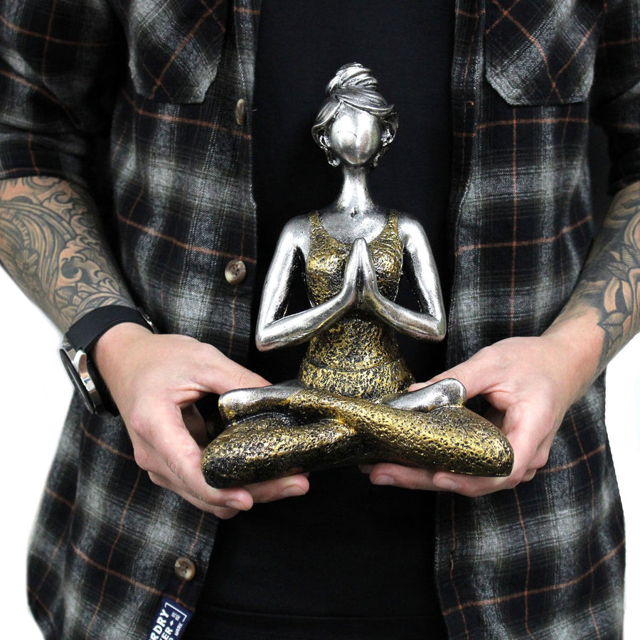 Statuette Yoga en Résine 24 cm – Bronze & Argent