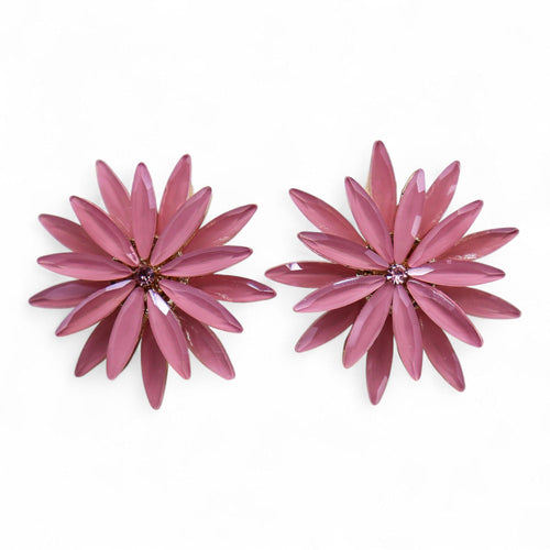 Boucles d'Oreilles Verre Vintage Rose Poudré – Fleurs