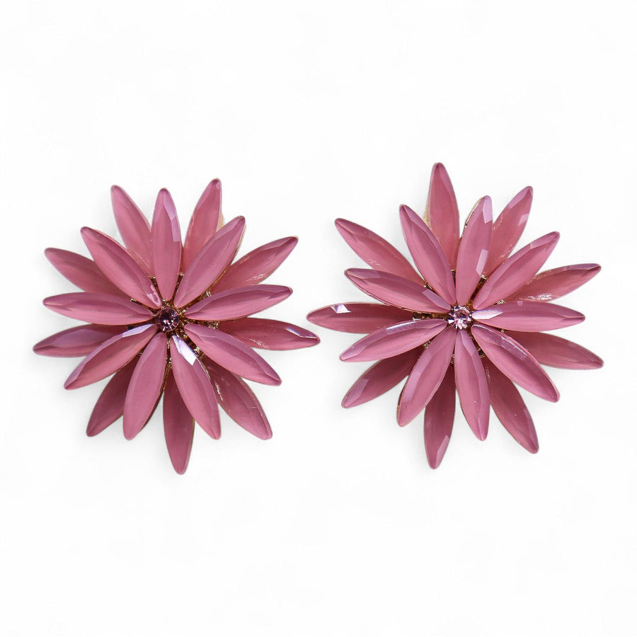 Boucles d'Oreilles Verre Vintage Rose Poudré – Fleurs