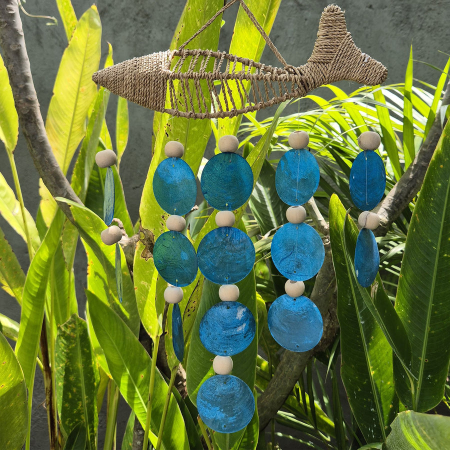 Carillon à Vent Poisson & Coquillages Capiz Bleus