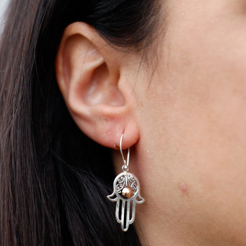 Boucles d'Oreilles Argent & Or – Main de Hamsa