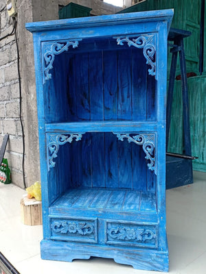 Meuble de Salle de Bain en Bois d'Albasia – Bleu Patiné