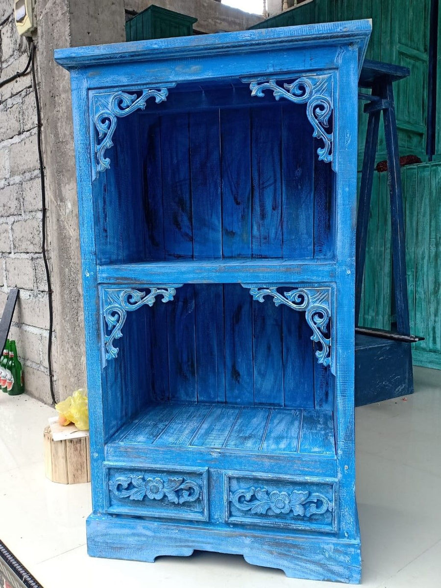 Meuble de Salle de Bain en Bois d'Albasia – Bleu Patiné