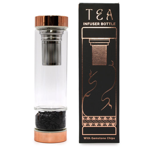 Bouteille Infuseur à Thé en Verre et Cristal – Or Rose & Onyx