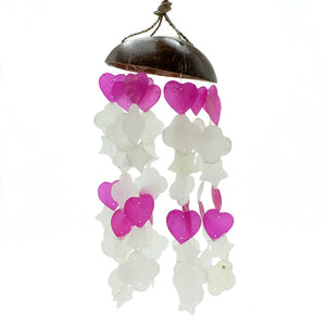 Carillon à Vent Coco & Capiz – Formes Roses & Blanches 35 cm