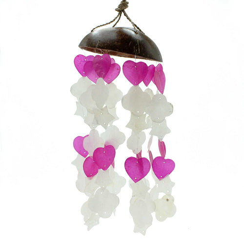 Carillon à Vent Coco & Capiz – Formes Roses & Blanches 35 cm