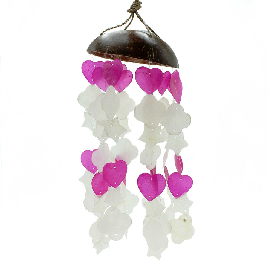 Carillon à Vent Coco & Capiz – Formes Roses & Blanches 35 cm