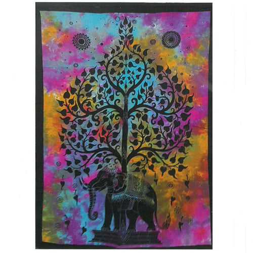 Tenture Murale en Coton Éléphant & Arbre de Vie – 78 x 112 cm