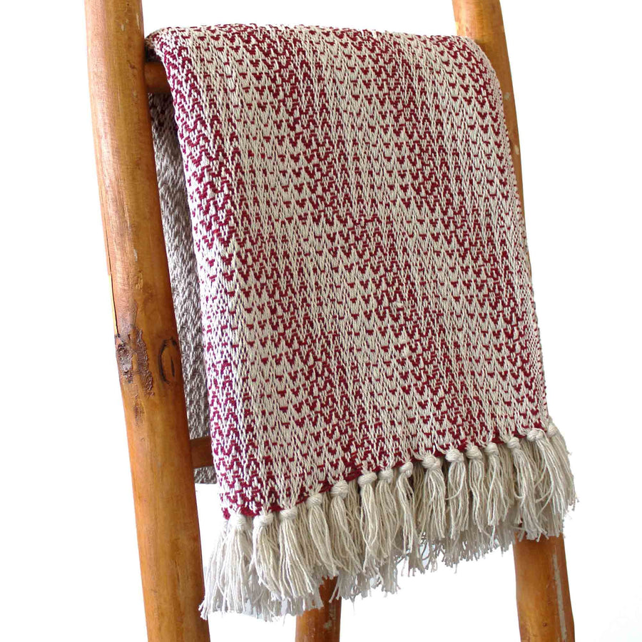 Plaid Bohème en Coton – Bicolore Rouge Rubis