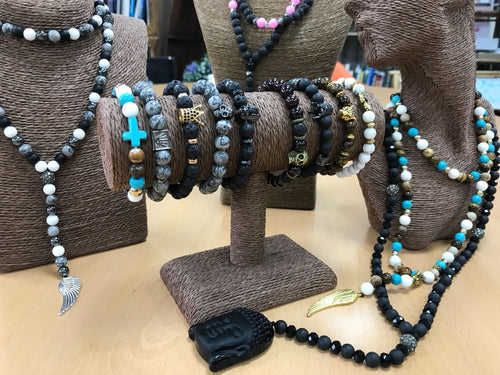 Bracelet en Agate Noire – Breloque Aile d'Ange
