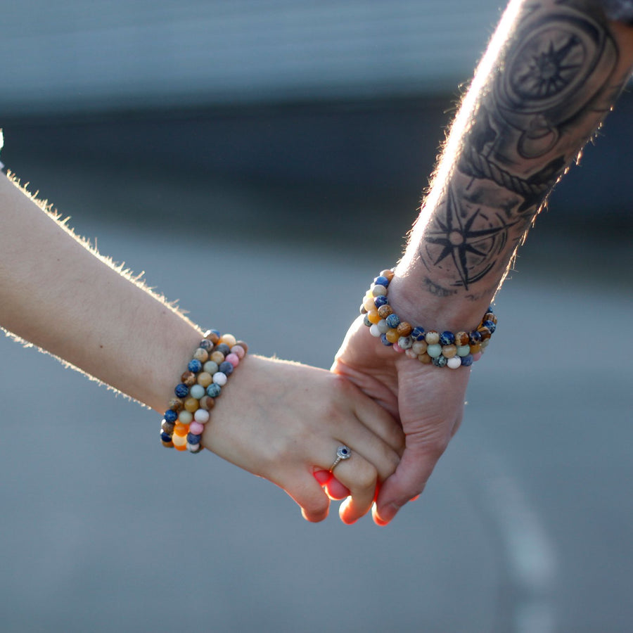 Duo de Bracelets d'Amitié en Pierres Naturelles – Amour (Améthyste & Quartz Rose)