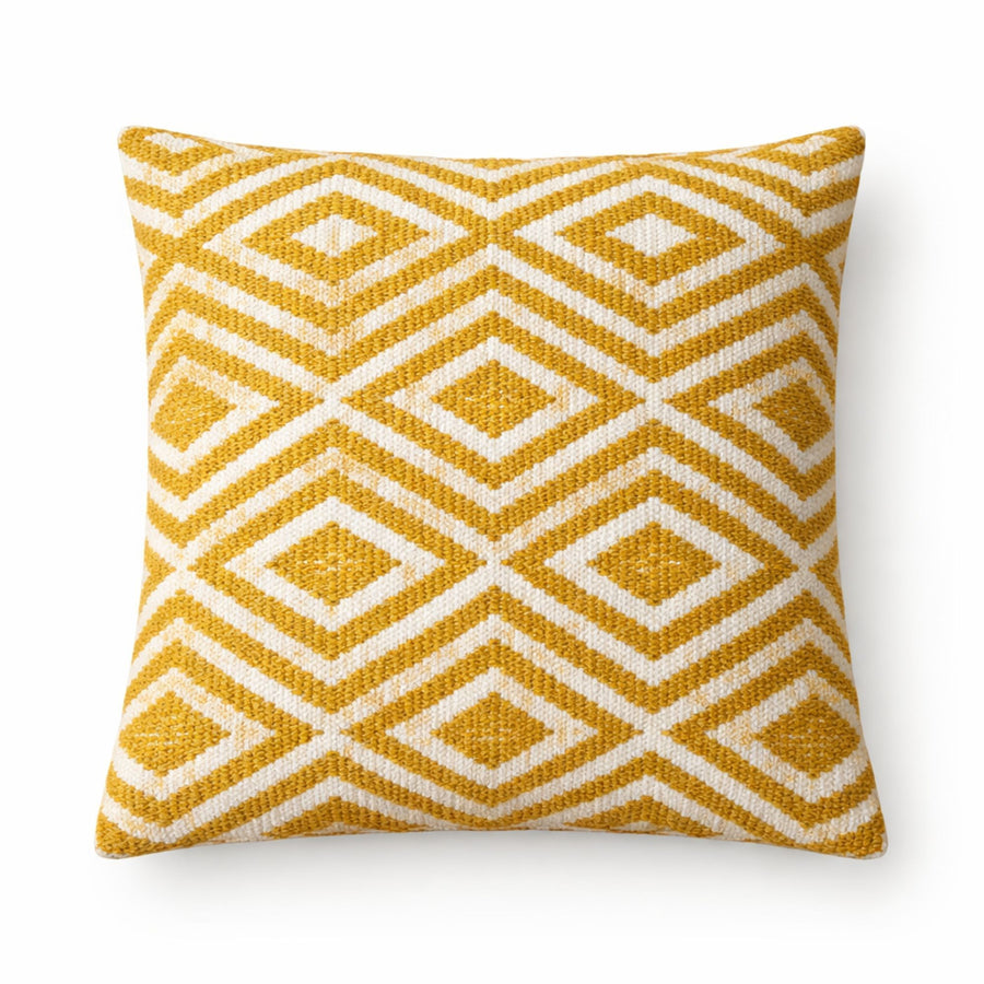 Housse de Coussin en Coton Indien – Losanges Moutarde 45x45 cm