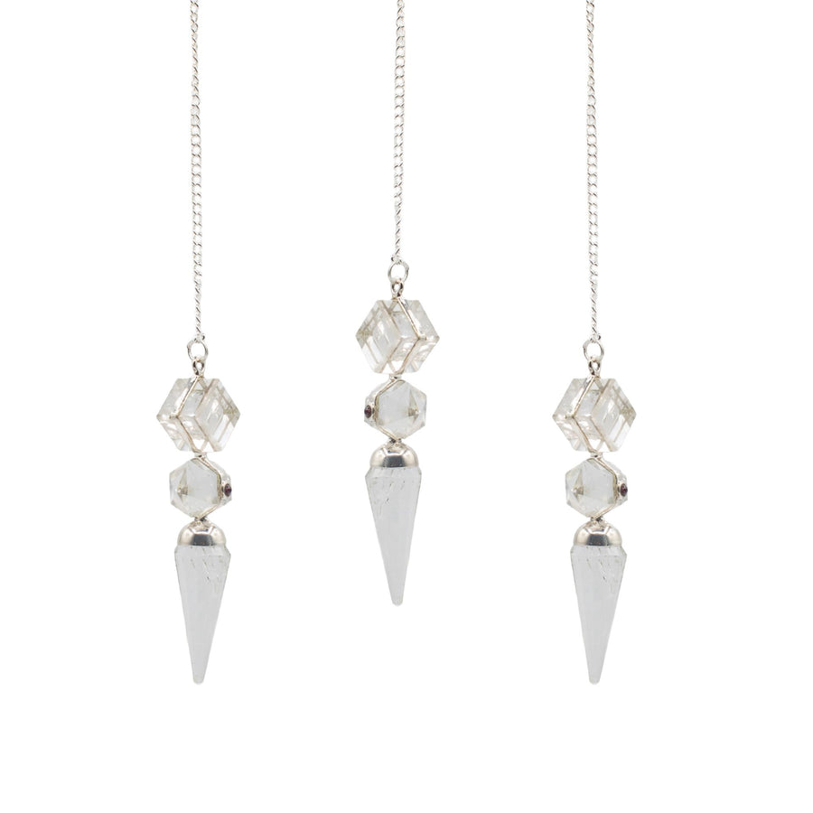 Pendule Cristal de Roche – Design 3 Pièces Facetté