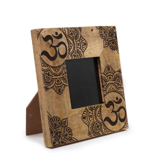 Cadre Photo en Bois de Manguier Petit Format – Mandala Noir (10x15 cm)