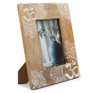 Cadre Photo en Bois de Manguier Grand Format – Mandala Blanc (13x18 cm)