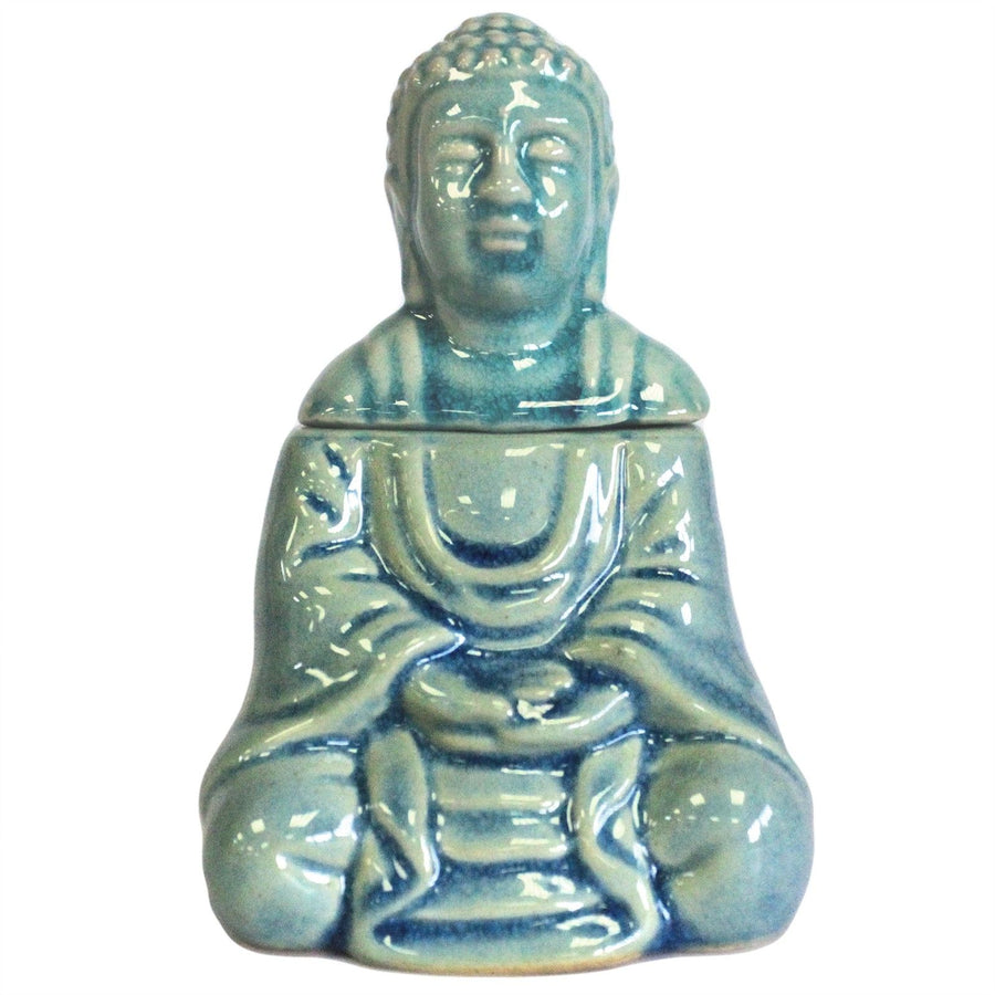 Brûle-Parfum Bouddha Assis en Céramique – Bleu