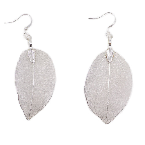 Boucles d'Oreilles en Feuille Naturelle Plaquée Argent – Courage