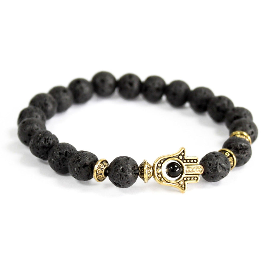 Bracelet en Pierre de Lave – Main de Fatma Dorée